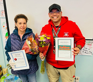 Hall of Fame Teacher of the Month (January): Manny Romero with Employee of the Month (January): Mari Clark